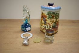 A vintage Riley's toffee tin, decorated having a colourful Georgian street scene, h16cm, sold