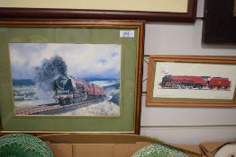 Two prints of trains.