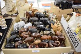 A large group of wooden elephants, to include a pair of ceramic salt and pepper elephants, ect, ( 48