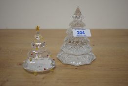 A Swarovski Crystal Christmas Tree having applied red and yellow glass beads 3.5 x 2.25 inches