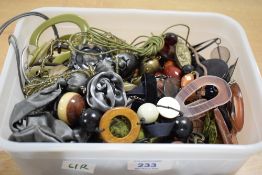 A collection of beaded necklaces, including ribbon decorated examples and statement pieces