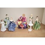 A group of seven Royal Doulton bone china figurines comprising 'Fluer' HN 2368, 'Sentiment's