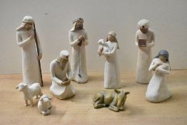 A nine piece Willow Tree Nativity scene including Mary and Baby Jesus ,three wise men, and a