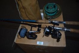 Five Vintage fishing rods including two telescopic one cane rod a Bristol hexagonal steel telescopic