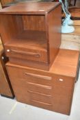 A vintage G plan teak four drawer chest and a similar bedside cabinet