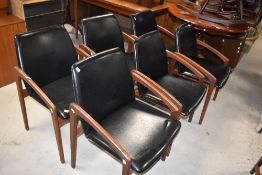 A set of six vintage teak and vinyl dining chairs, stamped to base for KS Mobler, Denmark
