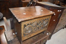 A period oak coffer/storage box of small proportions, width approx. 54cm