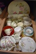 A selection of part tea services including a Shelley Wild Anemone sandwich plate and six tea plates,
