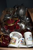 A selection of plated ware including a tea set in the form of a pumpkin, a basket having a twisted