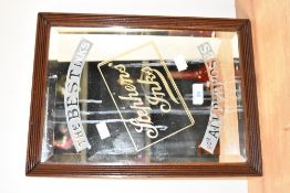 A vintage Shepherds Inks advertising mirror, of bevelled rectangular form with reeded frame 39cm x
