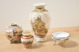 A small 20th Japanese Satsuma vase, decorated with Samurai and sold together with a similar globular
