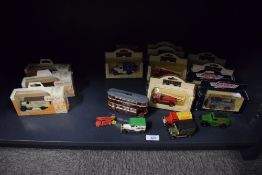 Modern die-casts, Lledo Days Gone, Whisky Trail x 3, Days Gone x 6, Vanguards x 3, all in window