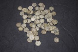 George V and George VI Silver Threepences, mixed condition, all dates visible, 78 coins, total