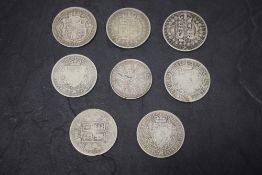 Queen Victoria and George V Silver Coins, Half Crown 1874, 1889, 1890, 1895, 1896, 1900, George V