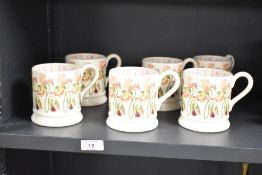 A set of 6 Emma Bridgewater 'Sweet Peas' pattern ceramic tankards, 9.5cm