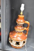 A large West German Fat Lava type pottery lamp, h50cm