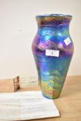 A John Ditchfield for glassform hand blown iridescent art glass with letter of reference, signed