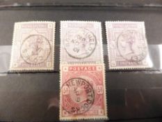 GB 1883 4 HIGH VALUES, 3 x 2/6- and 5 shilling all with CDS Fine used. Quad of high values from