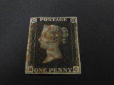 GREAT BRITAIN 1840 1D BLACK, 4 MARGINS LETTERS HC WITH FINE RED MALTESE X CANX Four margin Penny