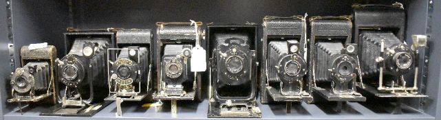 Eight Folding cameras, a Kodak No1 Autographic Junior 120, an Ensign Klito, a Houghton Butcher