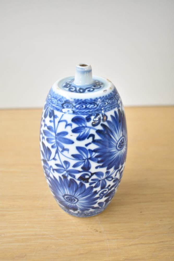 A pair of Chinese porcelain 'spirit' bottles, each of cylindrical form with a tapered, rounded - Image 5 of 9