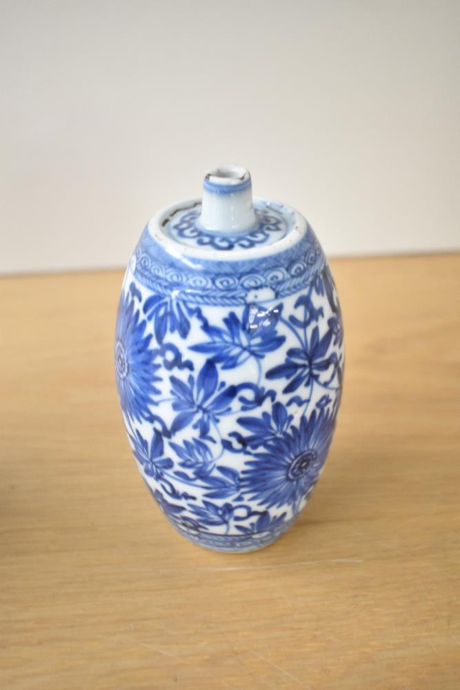 A pair of Chinese porcelain 'spirit' bottles, each of cylindrical form with a tapered, rounded - Image 7 of 9