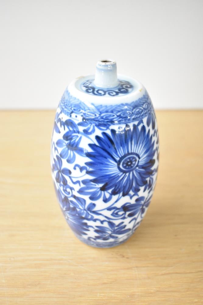 A pair of Chinese porcelain 'spirit' bottles, each of cylindrical form with a tapered, rounded - Image 4 of 9