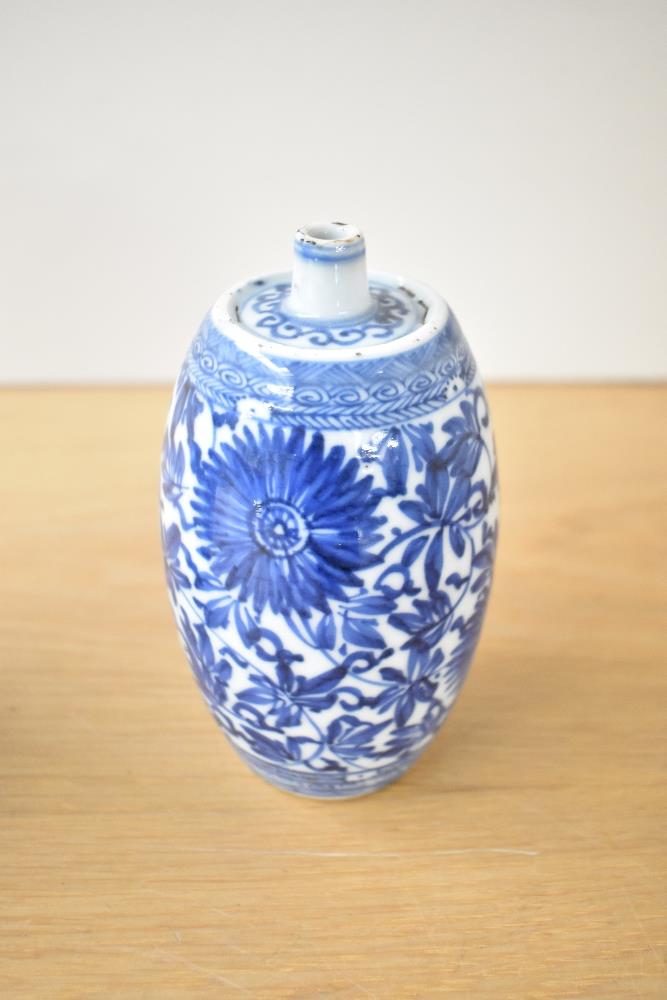 A pair of Chinese porcelain 'spirit' bottles, each of cylindrical form with a tapered, rounded - Image 6 of 9