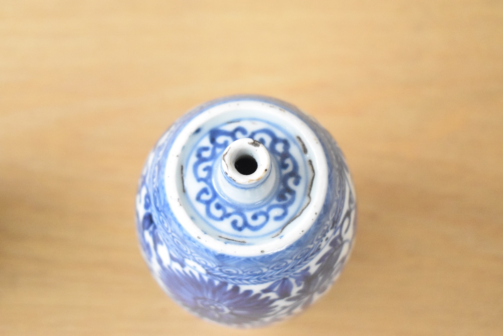 A pair of Chinese porcelain 'spirit' bottles, each of cylindrical form with a tapered, rounded - Image 3 of 9