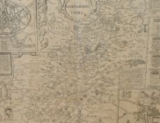 After John Speed (British 1552-1629) a 17th century monochrome map of Northamptonshire, with reverse