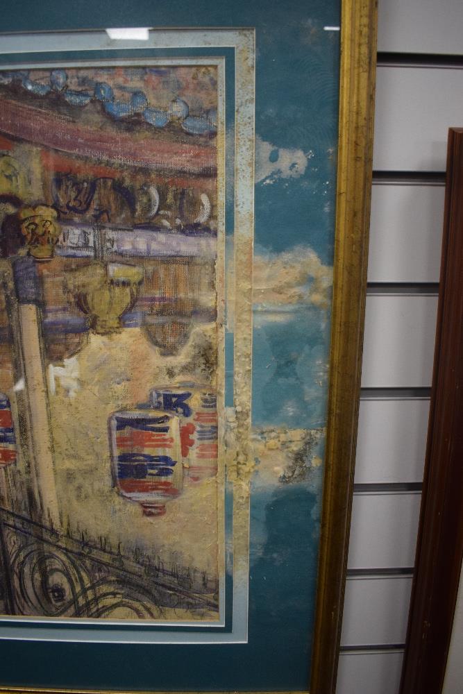 Artist unknown, an interesting 20th century watercolour, thought to be a Taiwan/Taipei Temple with - Image 3 of 4