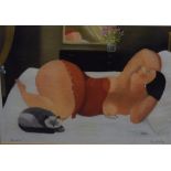 After Anna Antola (b.1930) colour print 'Nudo' depicting a partially exposed female sleeping next to