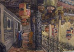 Artist unknown, an interesting 20th century watercolour, thought to be a Taiwan/Taipei Temple with