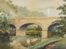 M.E.Katers (British 20th century) Watercolour of a bridge over a canal seen from footpath, signed
