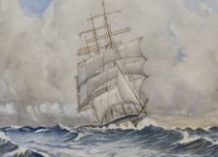 20th century watercolour, an appealing depiction of a clipper ship at sea, unsigned, within gilt