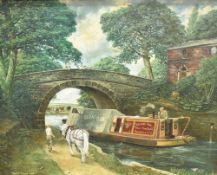 Paul T Driver (British 20th/21st century) oil on canvas, bygone canal scene with Standard Wire Co (