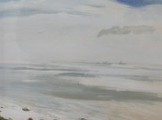 Brian Yale (British 1936 - 2009) Gouache 'The Longships Lighthouse' a view from the shore looking