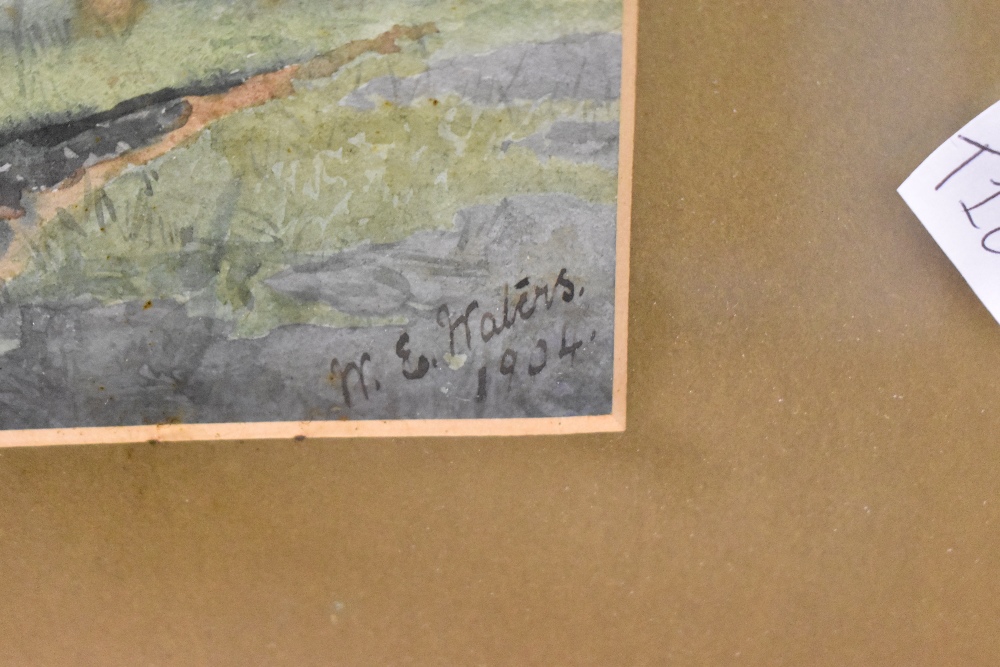 M.E.Katers (British 20th century) Watercolour of a bridge over a canal seen from footpath, signed - Image 3 of 4