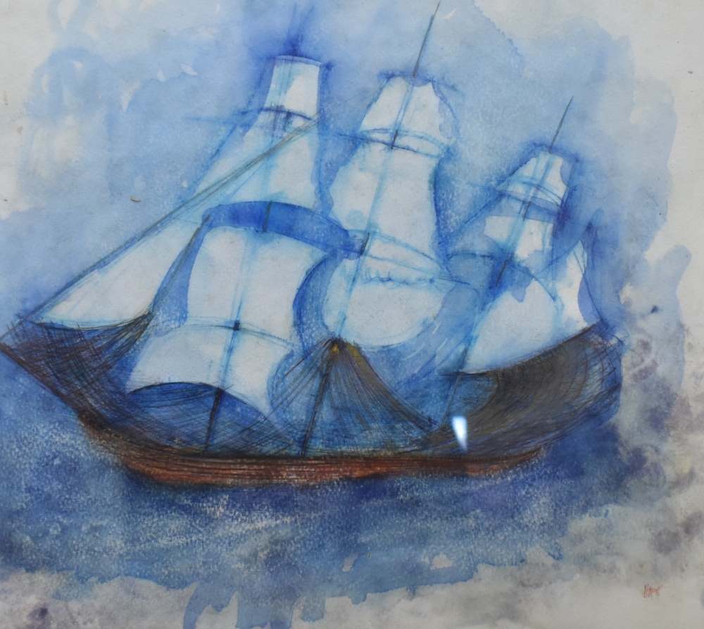 Artist unknown, an attractive 20th/21st century ink and watercolour, a depiction of a sailing