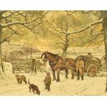 Paul T Driver (British 20th/21st century) oil on canvas, bygone rural winter scene with horse,