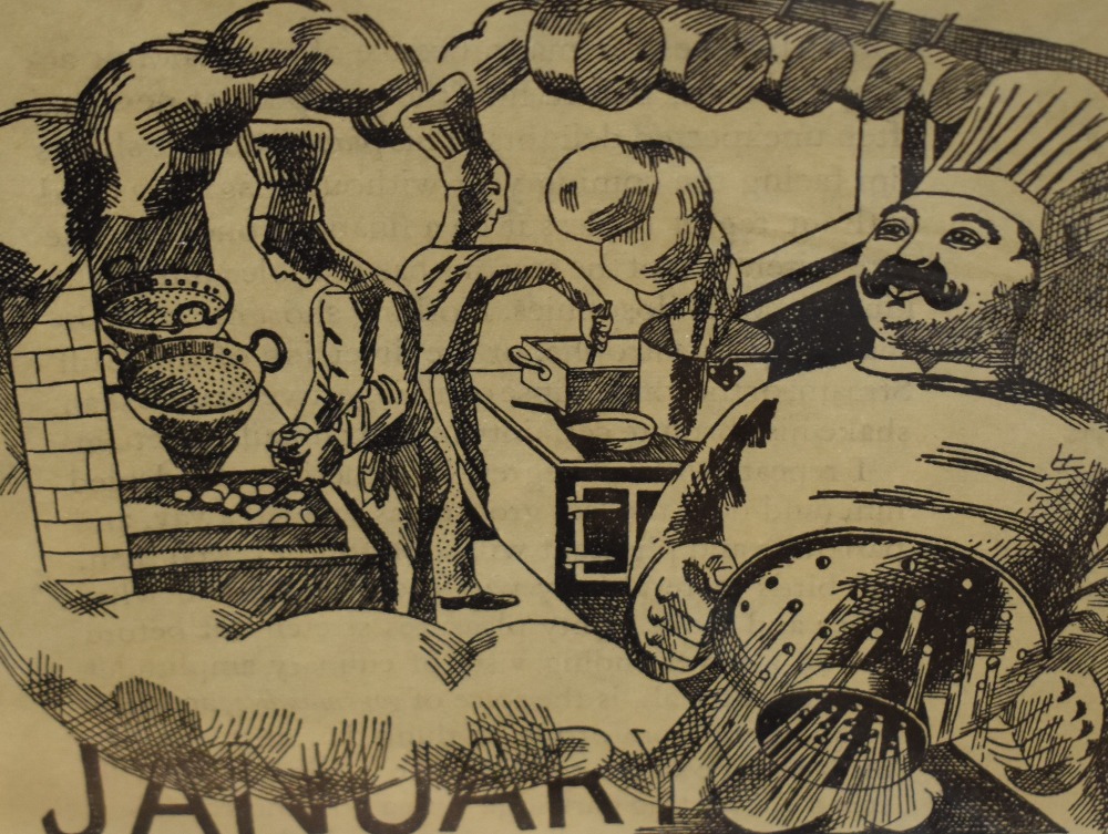 After Edward Bawden (British 1903-1989) a set of twelve monochrome 'Good Food Throughout the Year'