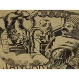 After Edward Bawden (British 1903-1989) a set of twelve monochrome 'Good Food Throughout the Year'