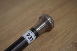 A silver topped walking cane measuring 80cm long hallmarked birmingham 1924