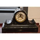 A Victorian black slate mantel clock