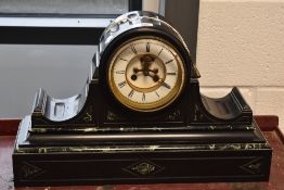 A Victorian black slate mantel clock