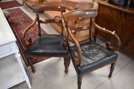 A pair of 19th Century mahogany scroll arm carver chairs