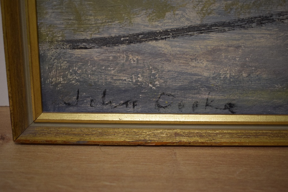 *Local Interest* John Cooke (British 1929 - 2018) Oil on board 'Limestone Farm' a hill farm scene in - Image 4 of 6