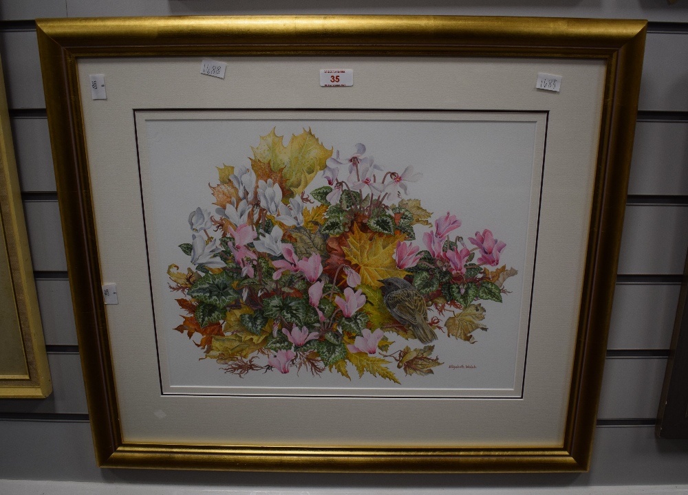 Elizabeth Walsh (British 1945) Watercolour 'Before the Frost' depicting a small bird possibly a - Image 2 of 6