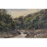 Robert Rampling (British 1836-1909) watercolour, rocky edged stream scene, signed lower right,