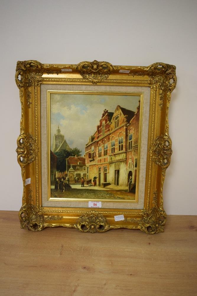 Zim Simons (Dutch 20th Century) oil on board street scene with figures, signed lower right, artist - Image 2 of 6